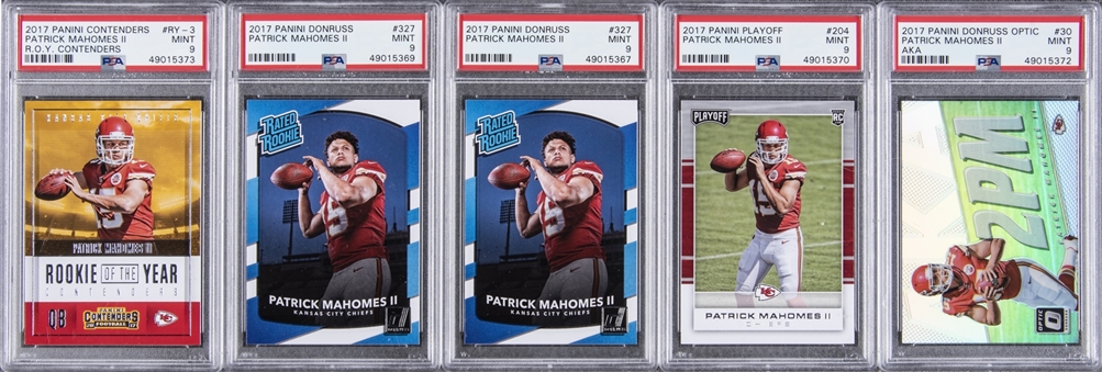 2017 Panini Patrick Mahomes PSA MINT 9 Rookie Cards Collection (5)